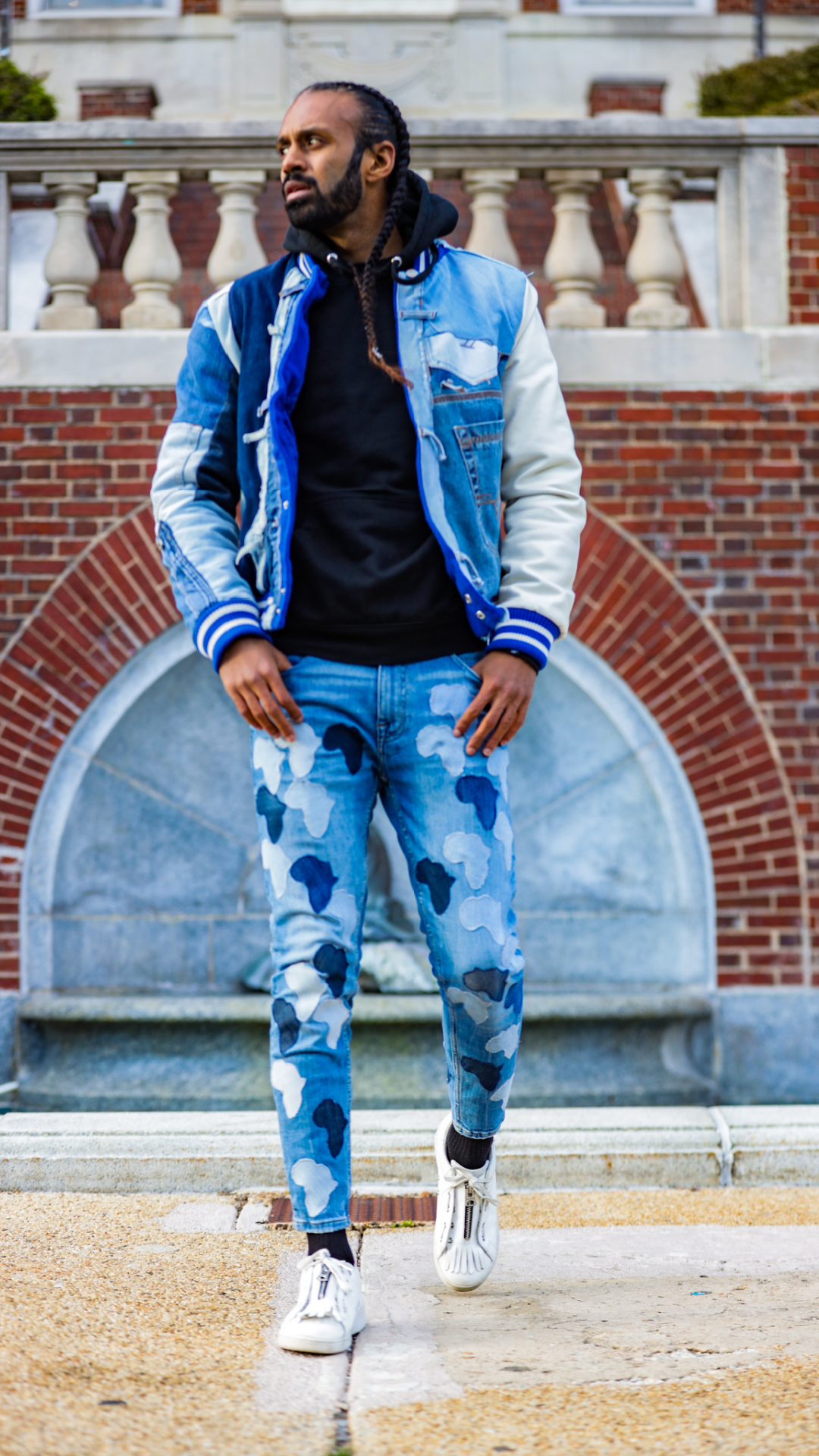 "Enwu Inju" Denim Patchwork Bomber Jacket - Afro Soca Love Supply